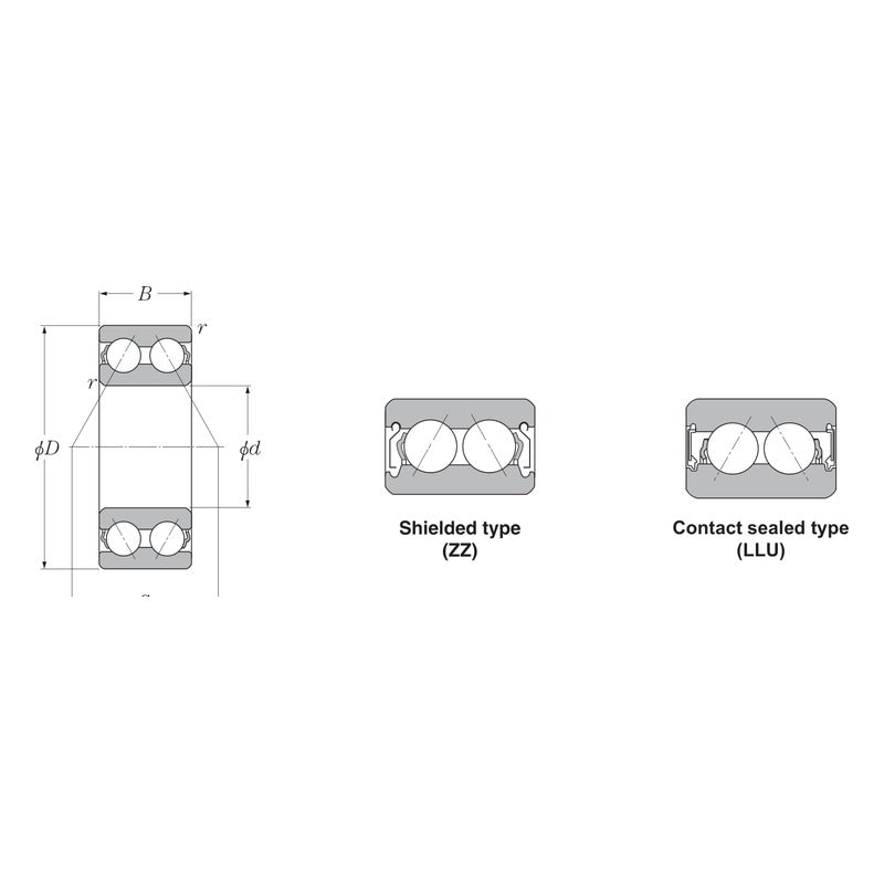 KYK 52/53 Double Row Angular Contact Ball Bearings (Open, ZZ, LLU)
