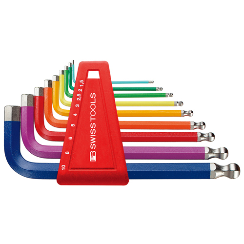 PB Swiss Tools Ball End Hex L-Key Set Short Rainbow 212.H-10 RB CN