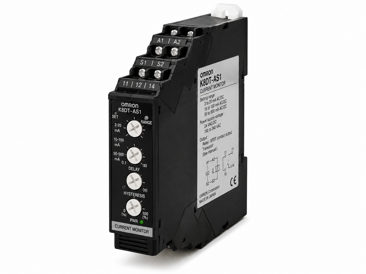 Omron K8DT-AS Single-phase Current Relay (Overcurrent/Undercurrent, 2mA~200A AC/DC)