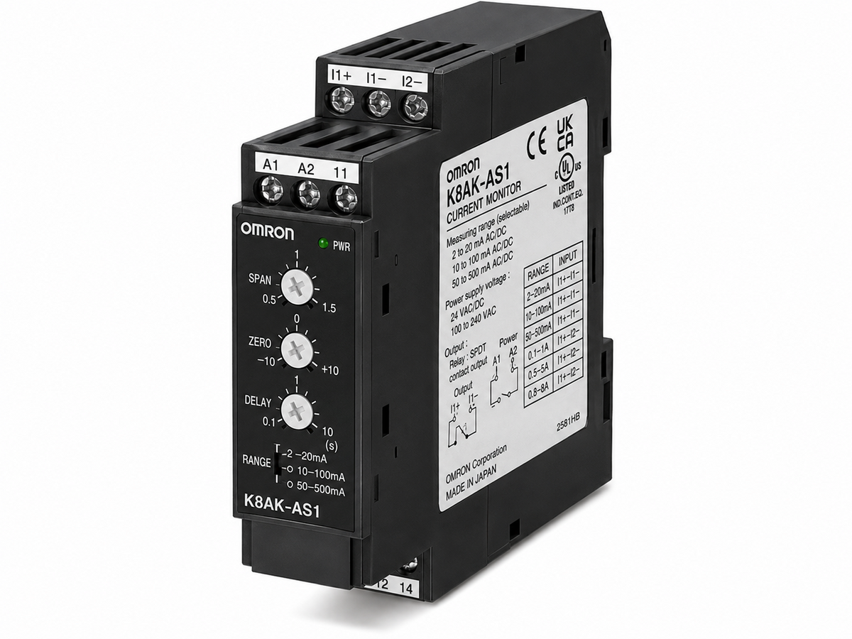 Omron K8AK-AS Single-phase Current Relay (Overcurrent/Undercurrent, 2mA~200A AC/DC)