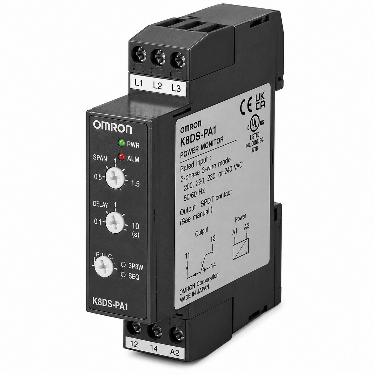 Omron K8DS-PA Three-phase Asymmetry and Phase-sequence Phase-loss Relay (200~480VAC, 17.5mm)