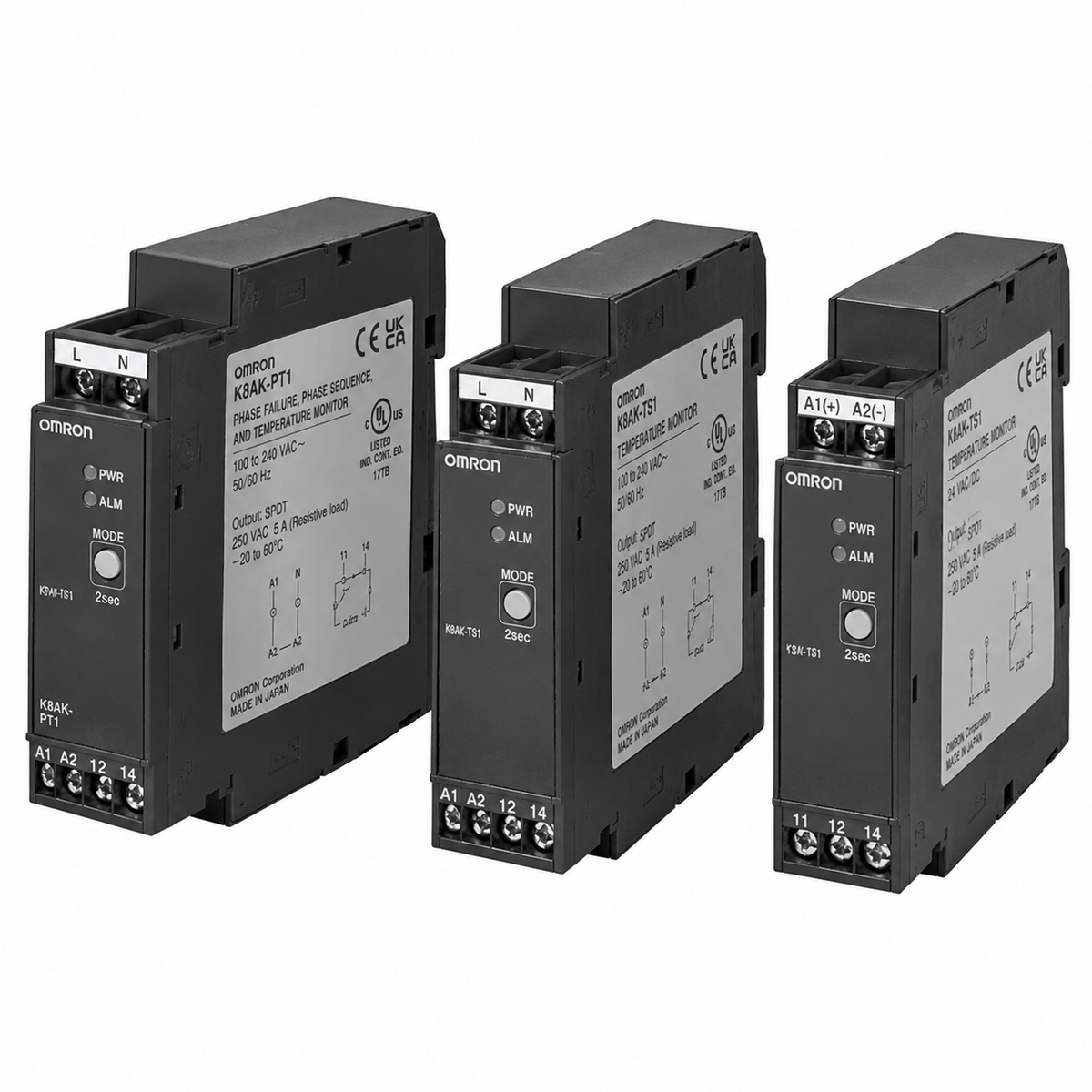 Omron K8AK-TS / K8AK-PT Thermistor Motor Protection Relay (Temperature / Phase + Temperature)