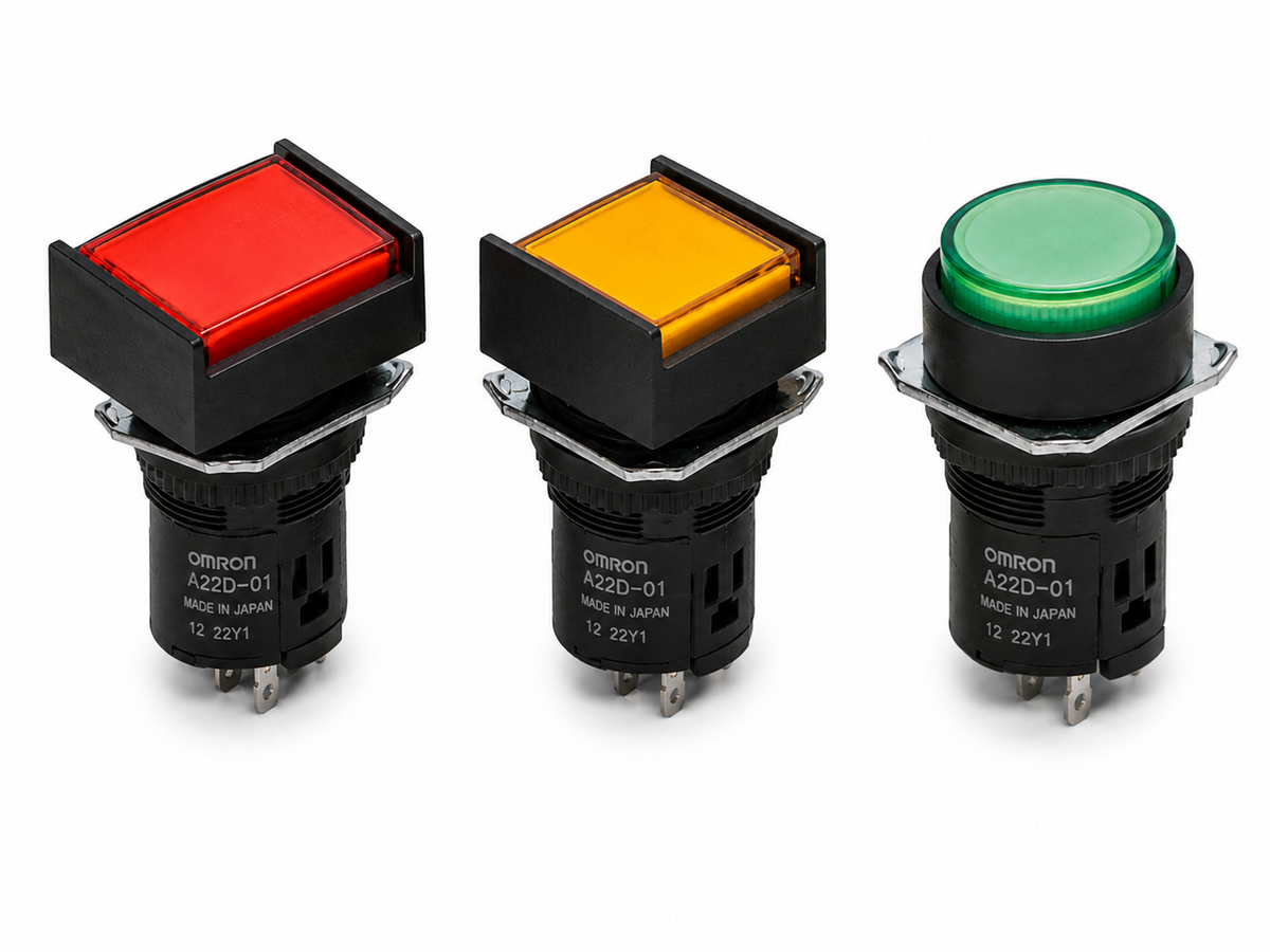 Omron M16 Indicator Set (Solder, Rectangular/Square/Round, IP40+IP66, LED 5V/12V/24V)