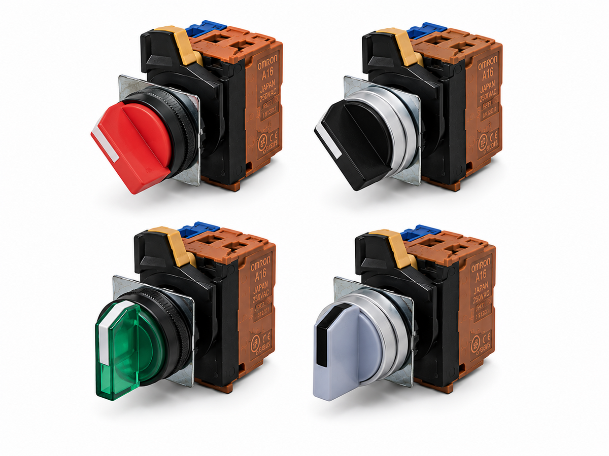 Omron A22NS Non-lighted Selector Switch Set (22mm, 2/3-position, Plastic+Metal, Screw+Push-In)