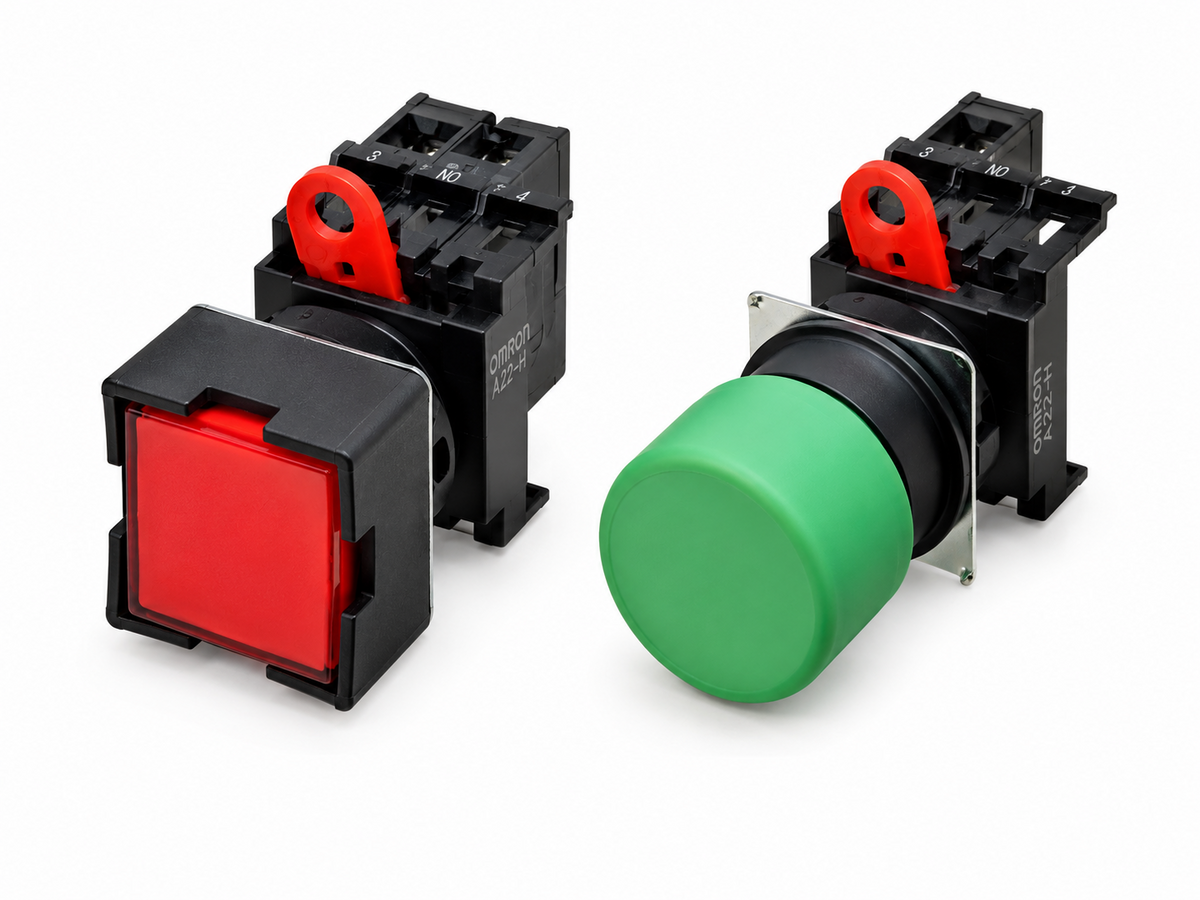 Omron A22 Non-lighted Pushbutton Switch Set (22mm, Round+Square, Momentary+Alternate)