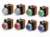 Omron A30NL Lighted Pushbutton Switch Set (30mm, Flat/Proj/Guard/Mush, LED, Screw+Push-In)
