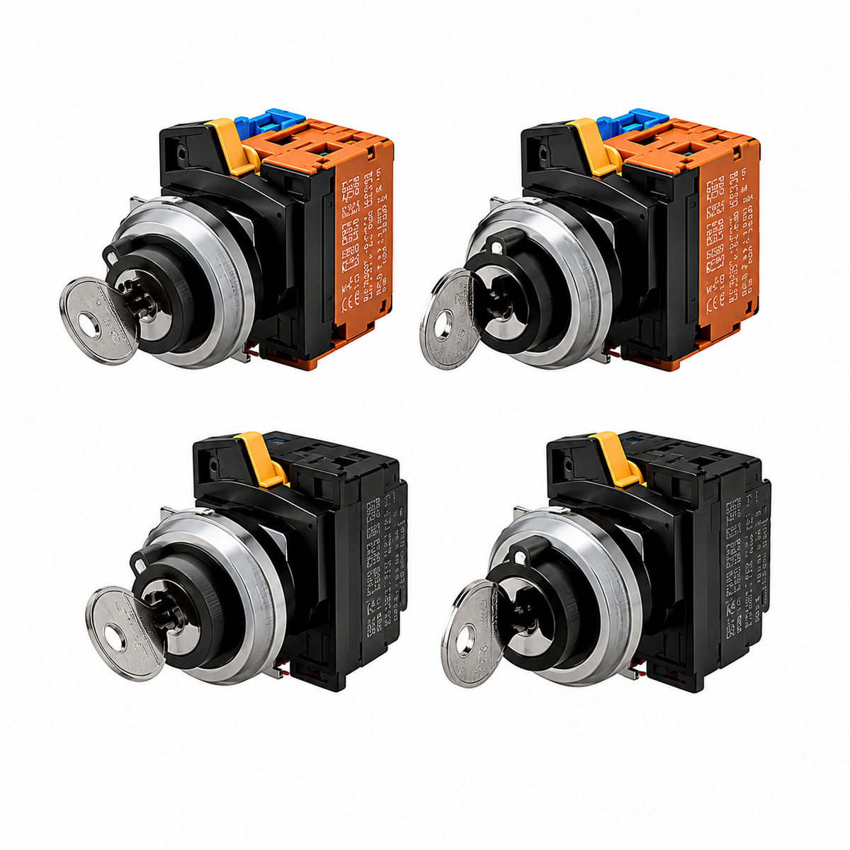 Omron A30NK Key-type Selector Switch Set (30mm, 2/3-position, Brushed metal, Screw+Push-In)