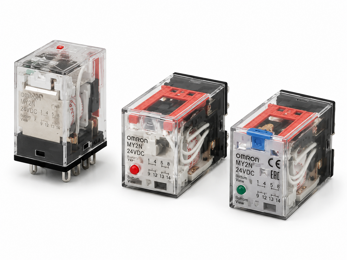 Omron MY-GS Miniature Power Relay Sockets and Accessories (8/14-pin, Screw+Push-In+PCB)