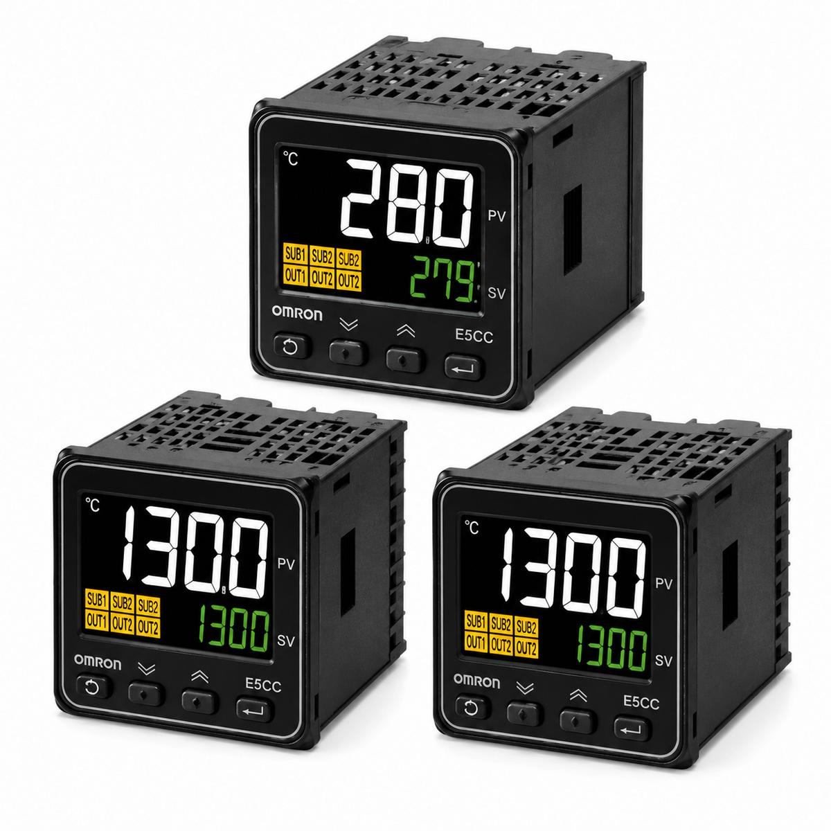 Omron E5CC-RW[0/1/2]DUM Digital Temperature Controller (48x48mm, Relay (SPDT) Output, 24VAC/VDC, Plug-in)