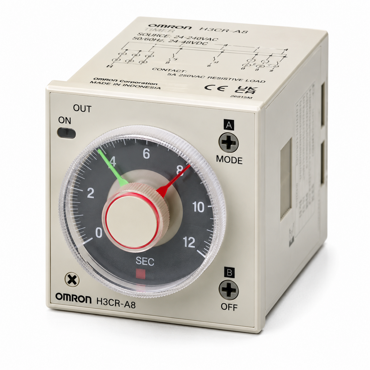 Omron H3CR-F Solid-state Twin Timer (48x48mm, Flicker OFF/ON Start, 11-pin/8-pin, 0.05s~300h)