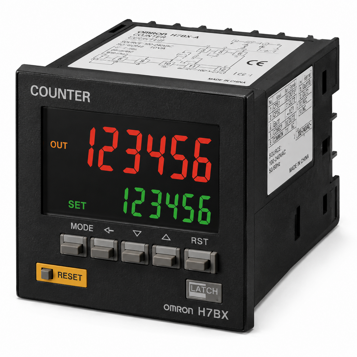 Omron H7BX Multifunction Counter (DIN 72x72mm, 1/2-stage, Contact+NPN Transistor, 12VDC External)