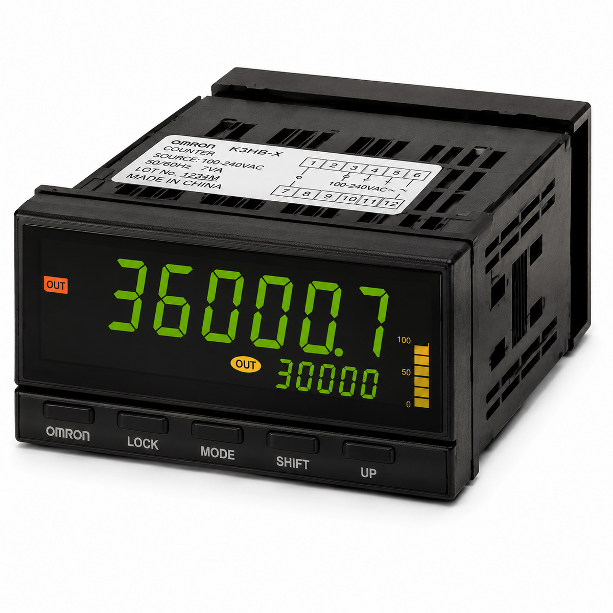 Omron K3HB-R Rotary Pulse Indicator Base Unit (NPN/PNP Pulse Input, 50kHz, 100~240VAC or 24VAC/VDC)