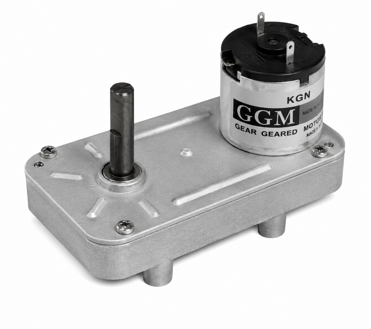 GGM KGN-3448-P1 Worm Geared DC Motor (DC 12V, 9000rpm base, 3 ratios 1/43-1/105, F/R shaft)
