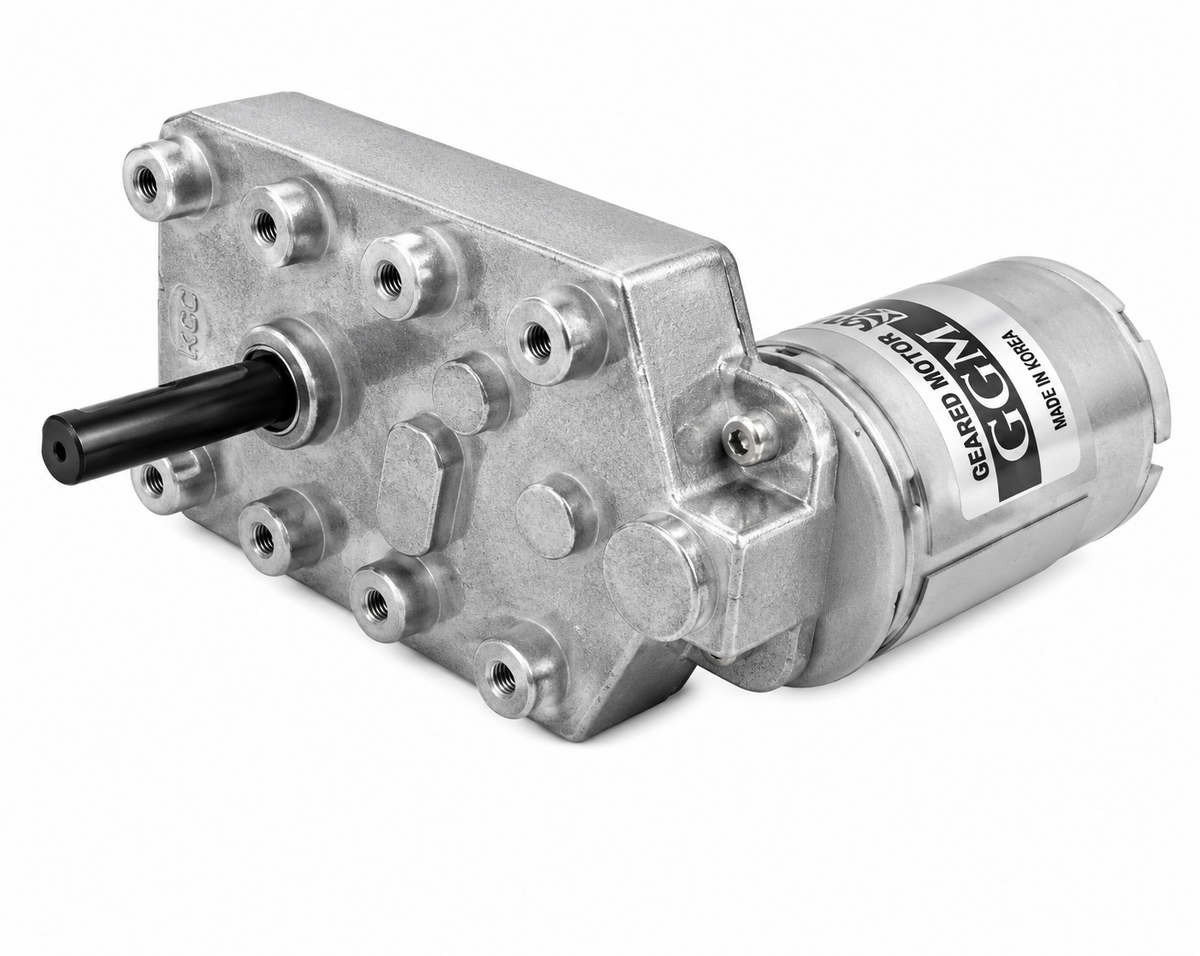 GGM KGE-3657-U1 R-Type Offset Geared DC Motor (DC 12V, 6000rpm base, 18 ratios 1/22-1/687)