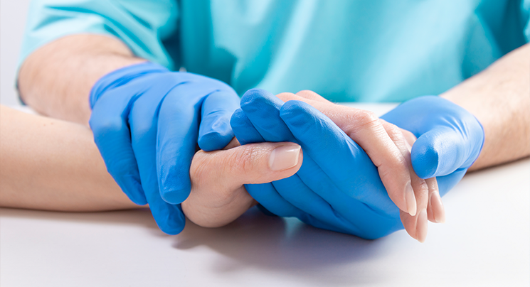 Blue nitrile gloves in patient care