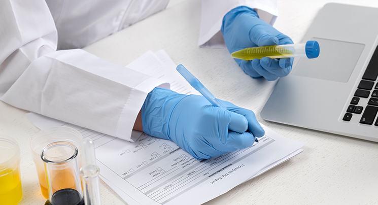 Blue nitrile disposable gloves by S&S Glove in laboratory use