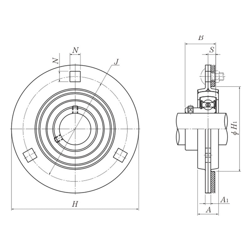 NTN ASRPF2 Round Flanged Units, Pressed Steel Housing + Rubber Ring