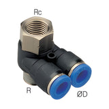 Sangah PAF Dual Female Banjo, One-Touch Fitting, Inch Tube, NPT Thread