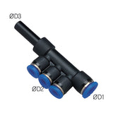 Sangah PKJ Plug-In Reducer Triple Branch, One-Touch Fitting, Inch Tube