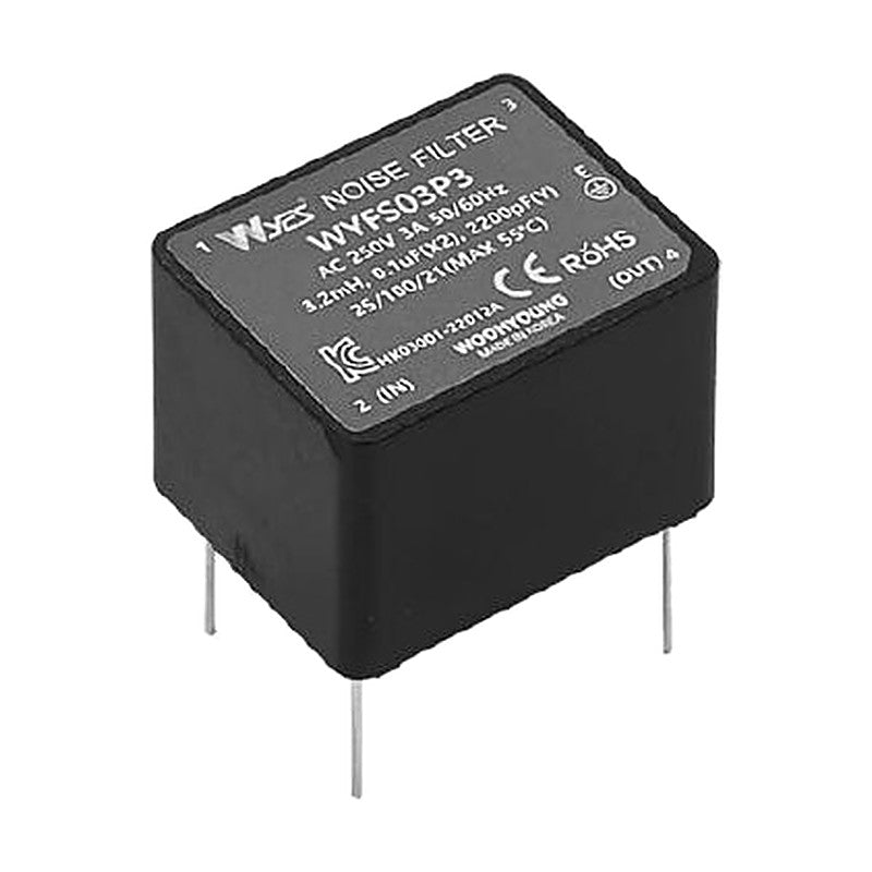 Woonyoung WYFS-P3 Series Single-Phase PCB-Mount Noise Filter, 250 VAC