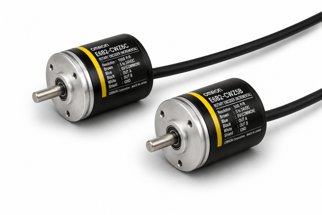 [OMRON] — E6A2-C Incremental Rotary Encoder (A/B Phases, Open-collector NPN (5~12 VDC), 5~12 VDC)