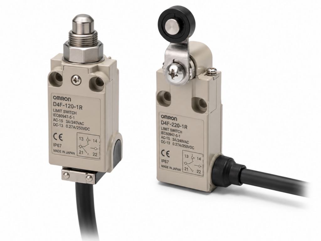[OMRON] — D4F Small Safety Limit Switch (Direct Opening, 1NC/1NO + 2NC + 2NC/2NO + 4NC, Roller/Plunger)